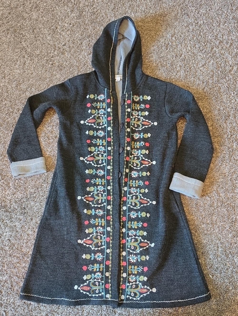 AWESOME MIMI & MAGGIE Gray Hooded Embroidered Coat/CARDIGAN
